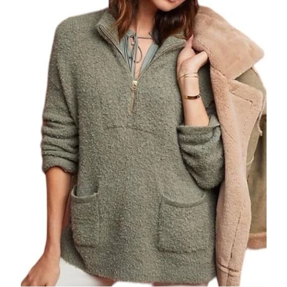 Sleeping On Snow Size XS	Anthropologie Wool Blend Clarington Olive Green 1/4 Zip - Picture 1 of 10